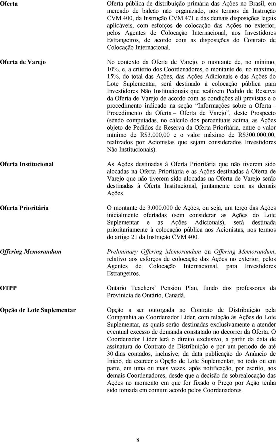 Internacional, aos Investidores Estrangeiros, de acordo com as disposições do Contrato de Colocação Internacional.