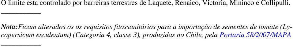 Nota:Ficam alterados os os requisitos fitossanitários para a importação