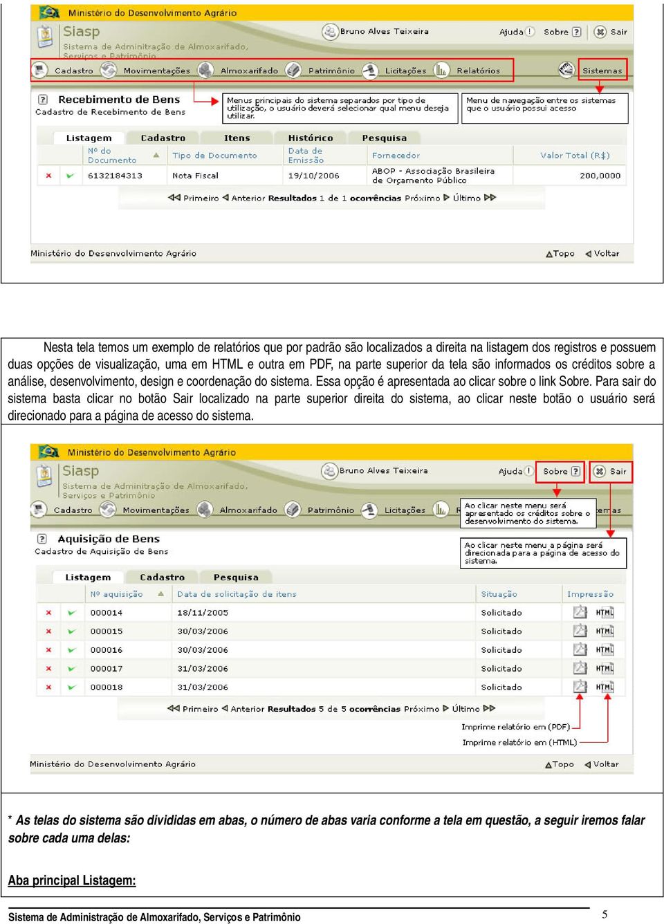 Essa opção é apresentada ao clicar sobre o link Sobre.