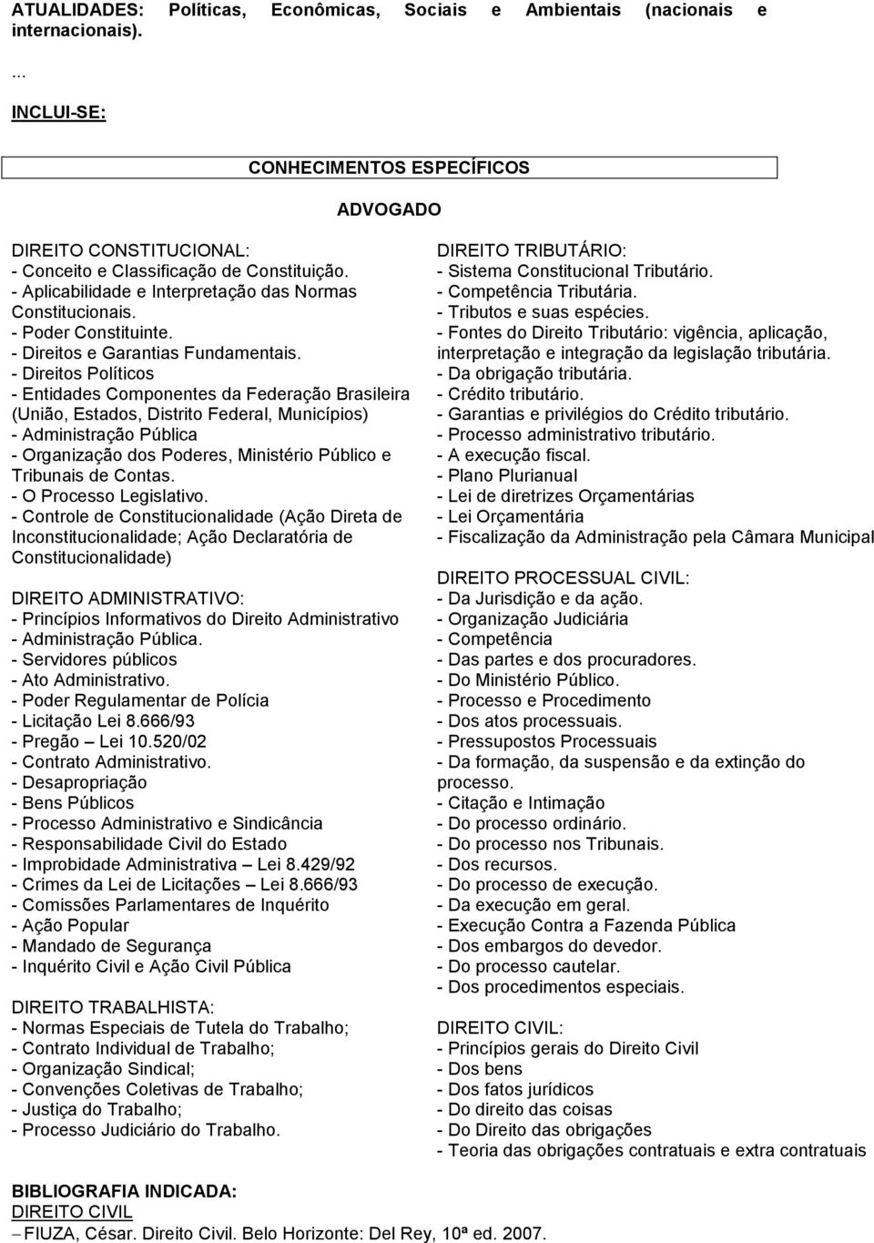 - Direitos Políticos - Entidades Componentes da Federação Brasileira (União, Estados, Distrito Federal, Municípios) - Administração Pública - Organização dos Poderes, Ministério Público e Tribunais