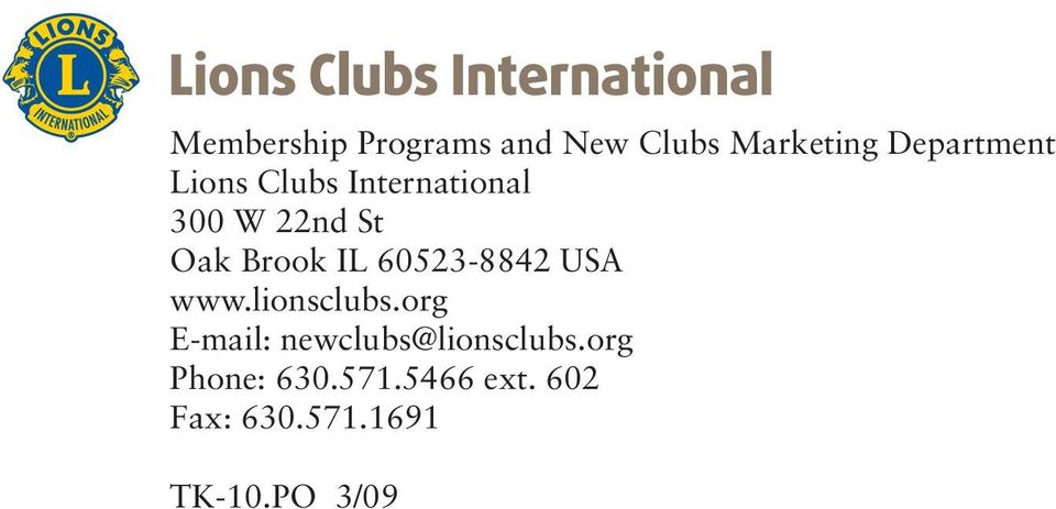 60523-8842 USA www.lionsclubs.