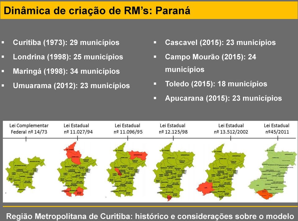 (2012): 23 municípios Cascavel (2015): 23 municípios Campo Mourão
