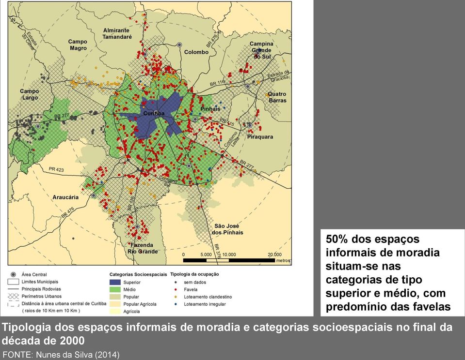 Silva (2014) 50% dos espaços informais de moradia situam-se