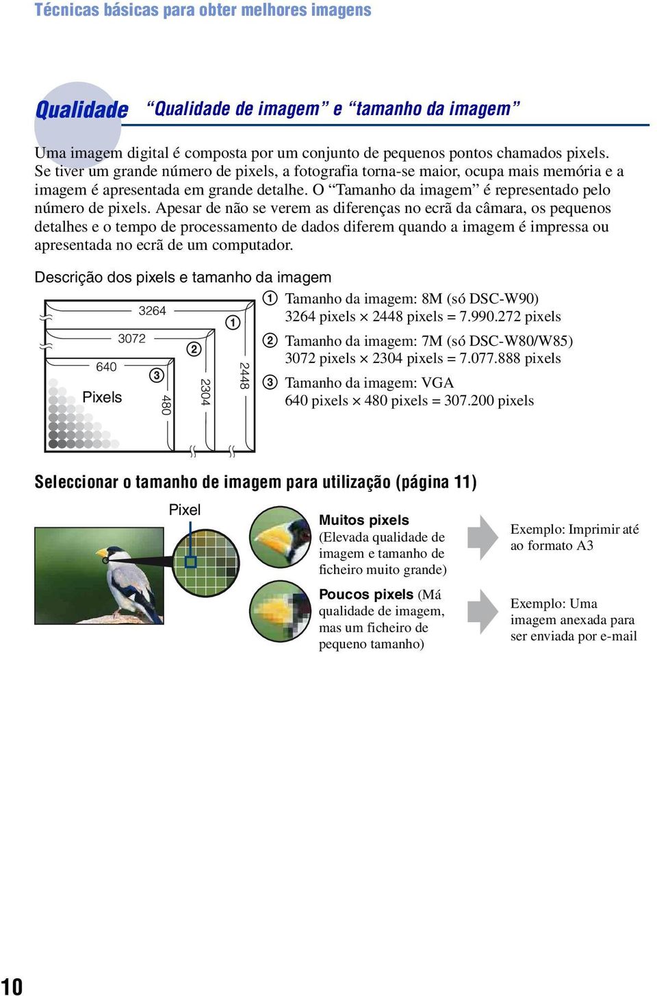 Apesar de não se verem as diferenças no ecrã da câmara, os pequenos detalhes e o tempo de processamento de dados diferem quando a imagem é impressa ou apresentada no ecrã de um computador.