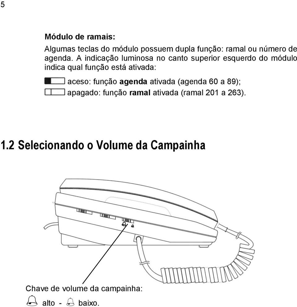 A indicação luminosa no canto superior esquerdo do módulo indica qual função está ativada: