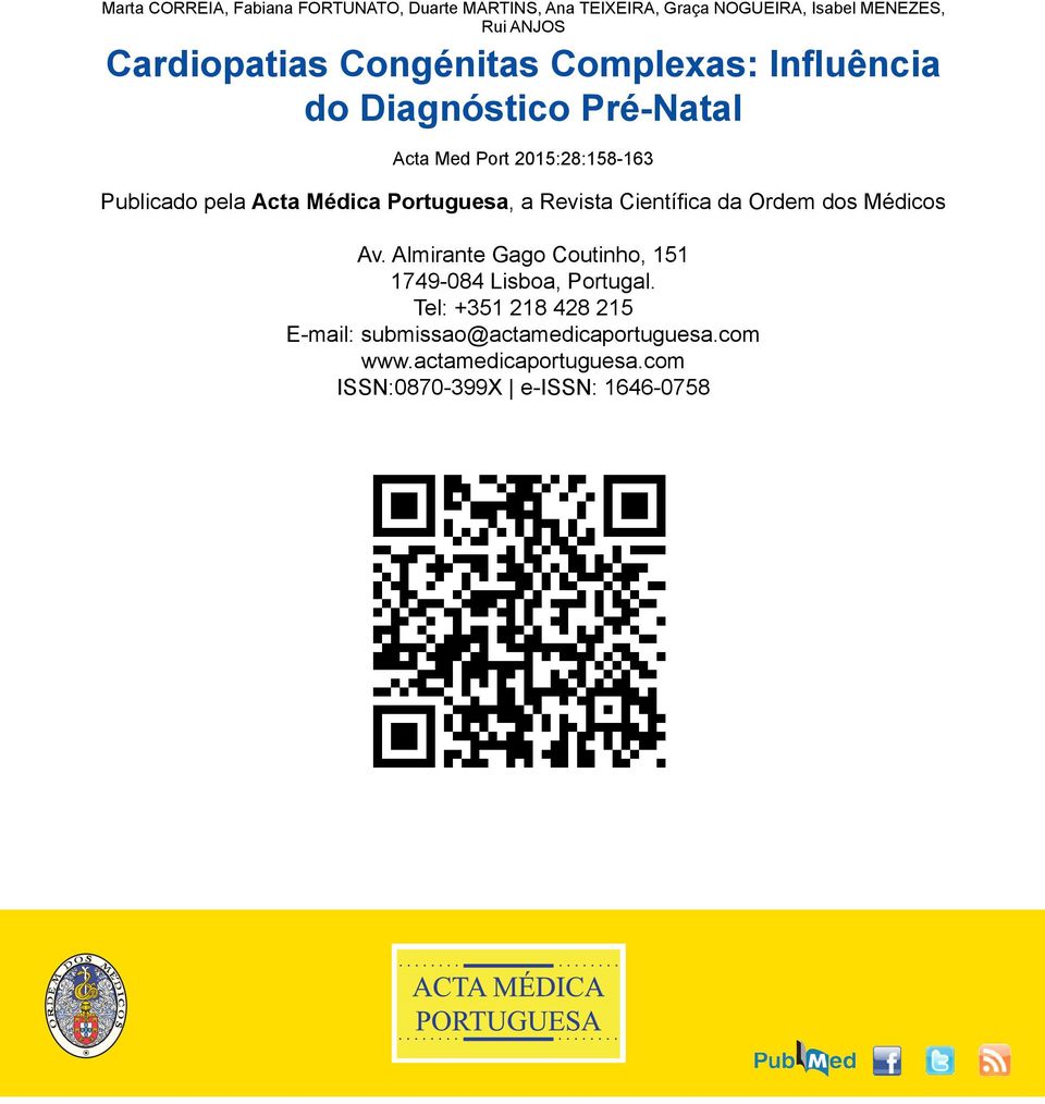 Acta Médica Portuguesa, a Revista Científica da Ordem dos Médicos Av.