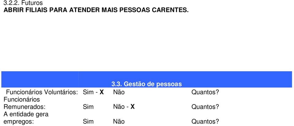 3. Gestão de pessoas Funcionários Voluntários: Sim