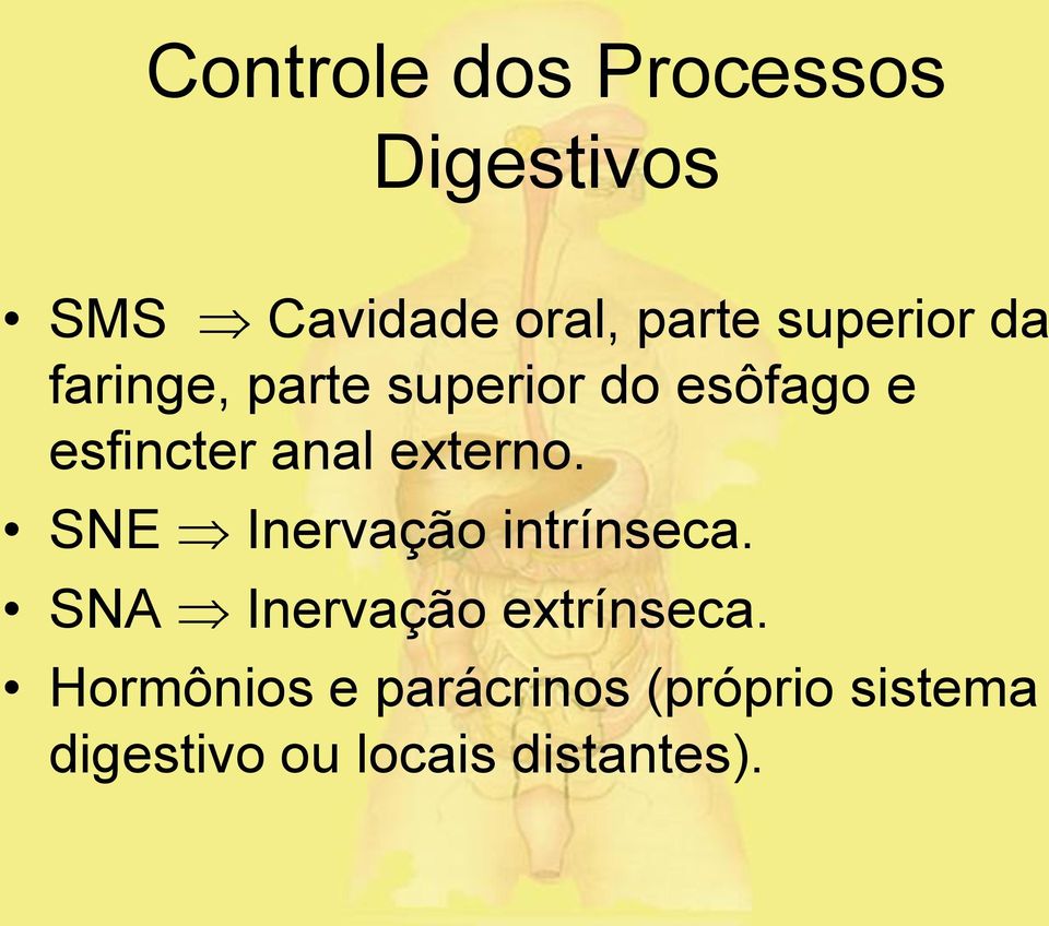 externo. SNE Inervação intrínseca. SNA Inervação extrínseca.