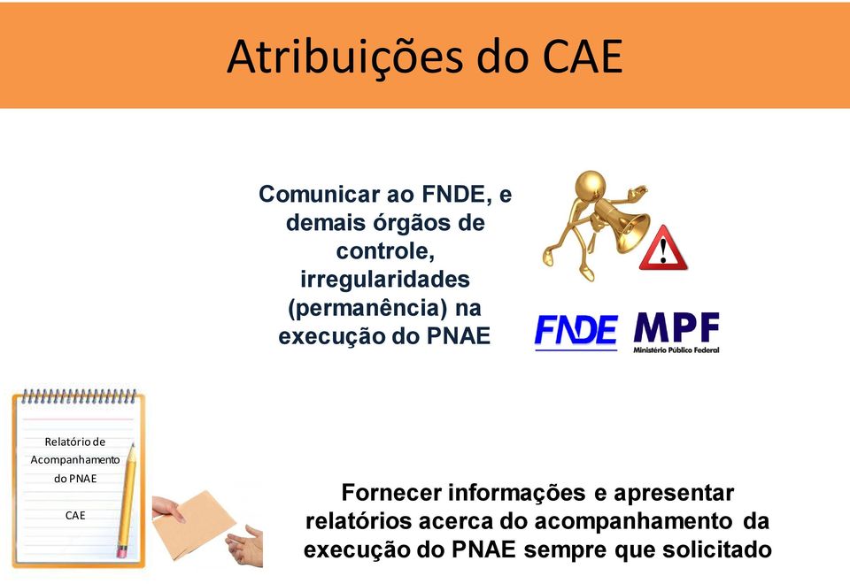 Acompanhamento do PNAE CAE Fornecer informações e apresentar