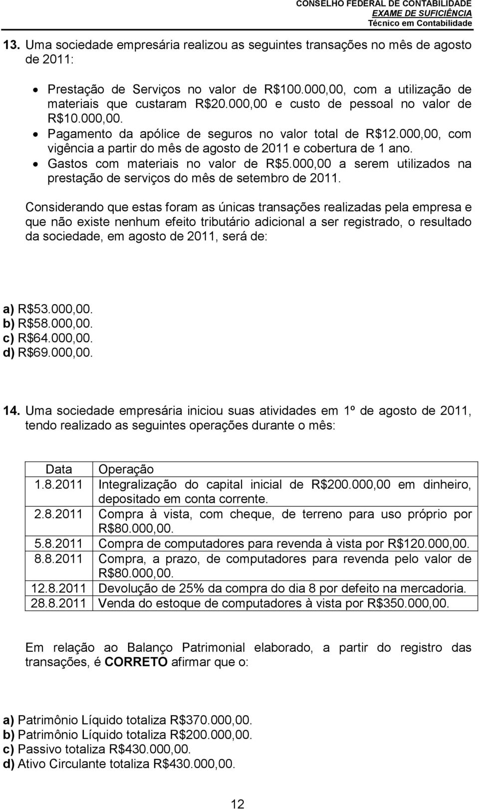 Gastos com materiais no valor de R$5.000,00 a serem utilizados na prestação de serviços do mês de setembro de 2011.