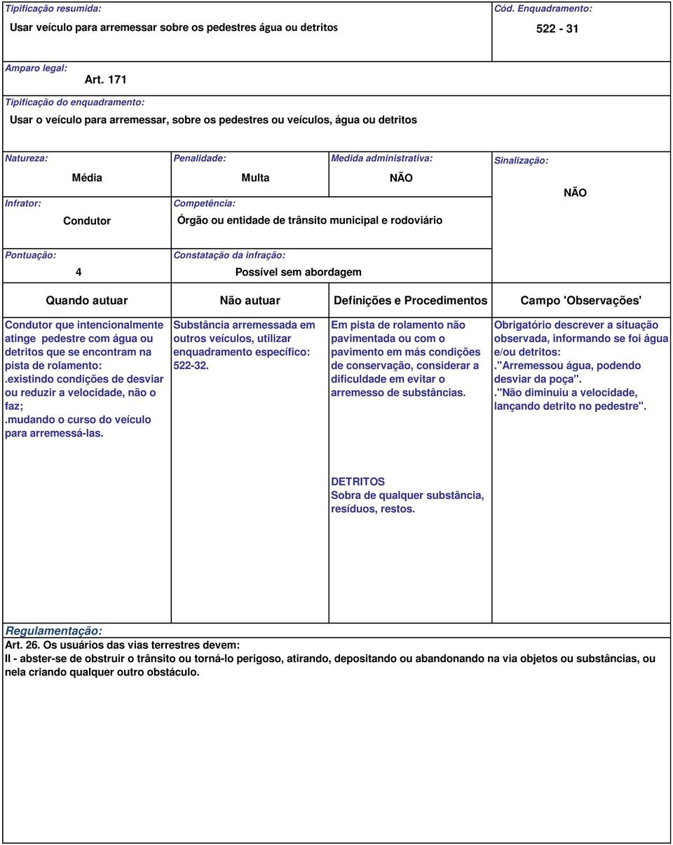 sem abordagem que intencionalmente atinge pedestre com água ou detritos que se encontram na pista de rolamento:.existindo condições de desviar ou reduzir a velocidade, não o faz;.