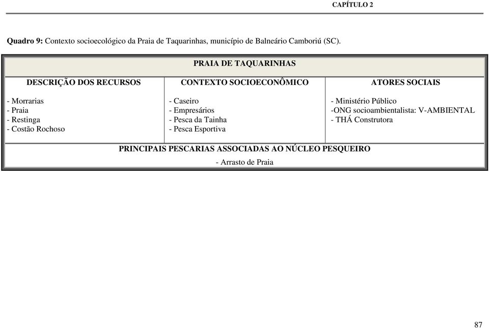 SOCIOECONÔMICO - Caseiro - Empresários - Pesca da Tainha - Pesca Esportiva ATORES SOCIAIS - Ministério