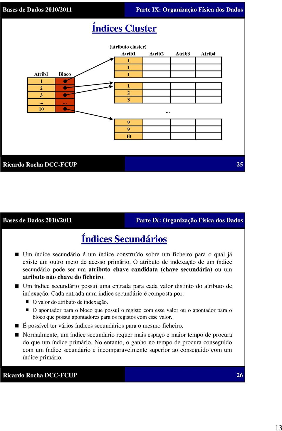 O atributo de indexação de um índice secundário pode ser um atributo chave candidata (chave secundária) ou um atributo não chave do ficheiro.