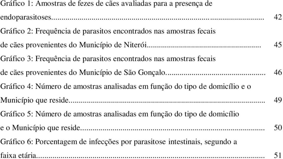 .. 45 Gráfico 3: Frequência de parasitos encontrados nas amostras fecais de cães provenientes do Município de São Gonçalo.