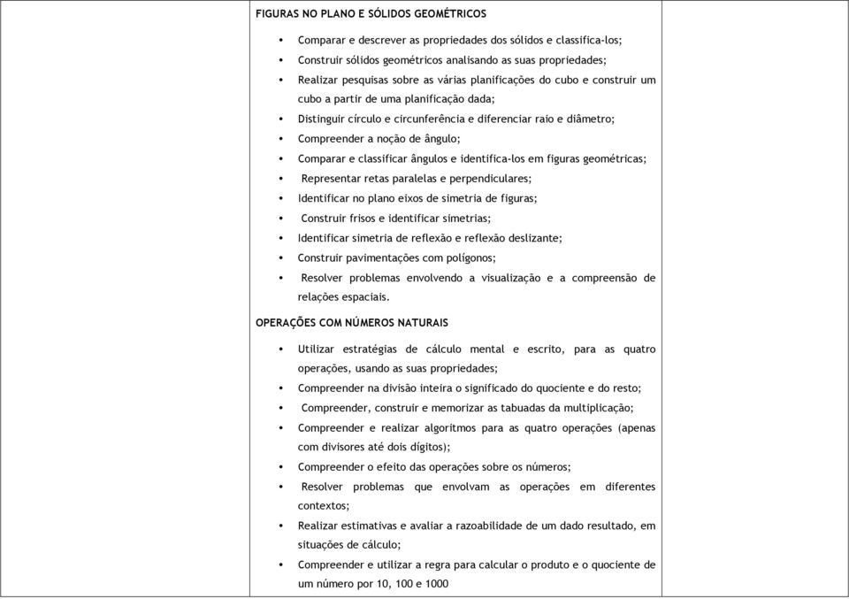 classificar ângulos e identifica-los em figuras geométricas; Representar retas paralelas e perpendiculares; Identificar no plano eixos de simetria de figuras; Construir frisos e identificar