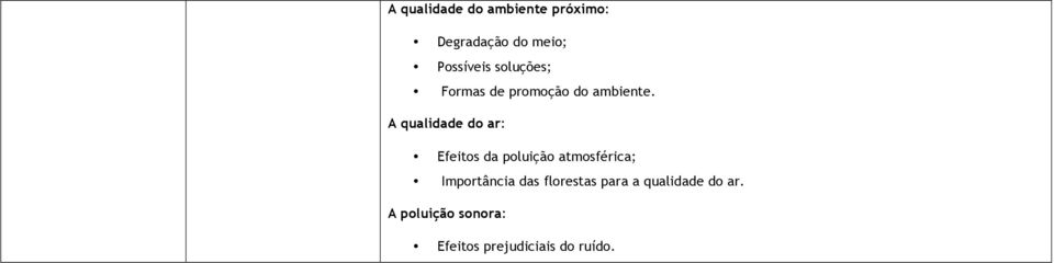 A qualidade do ar: Efeitos da poluição atmosférica; Importância