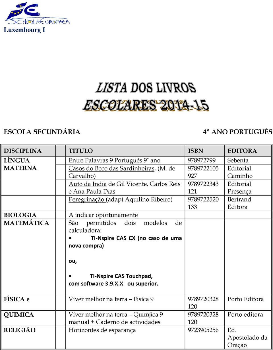 Ribeiro) 9789722520 133 Bertrand BIOLOGIA A indicar oportunamente nova compra) ou, FÍSICA e Viver melhor na terra Fisica 9 9789720328 Porto