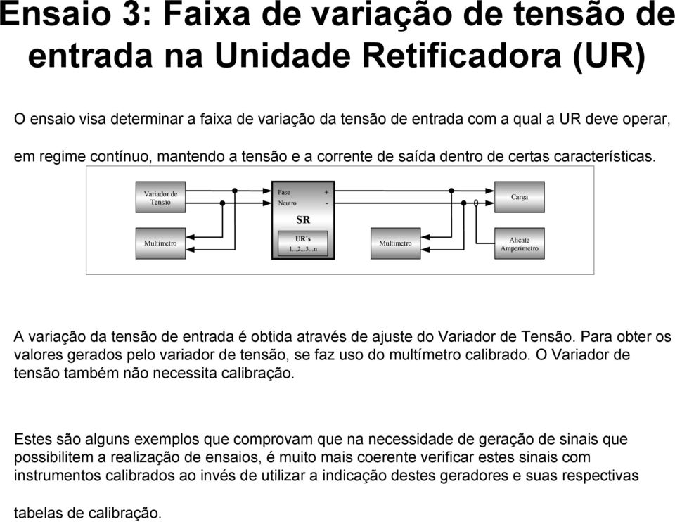 ..n Multímetro Alicate Amperímetro A variação da tensão de entrada é obtida através de ajuste do Variador de Tensão.