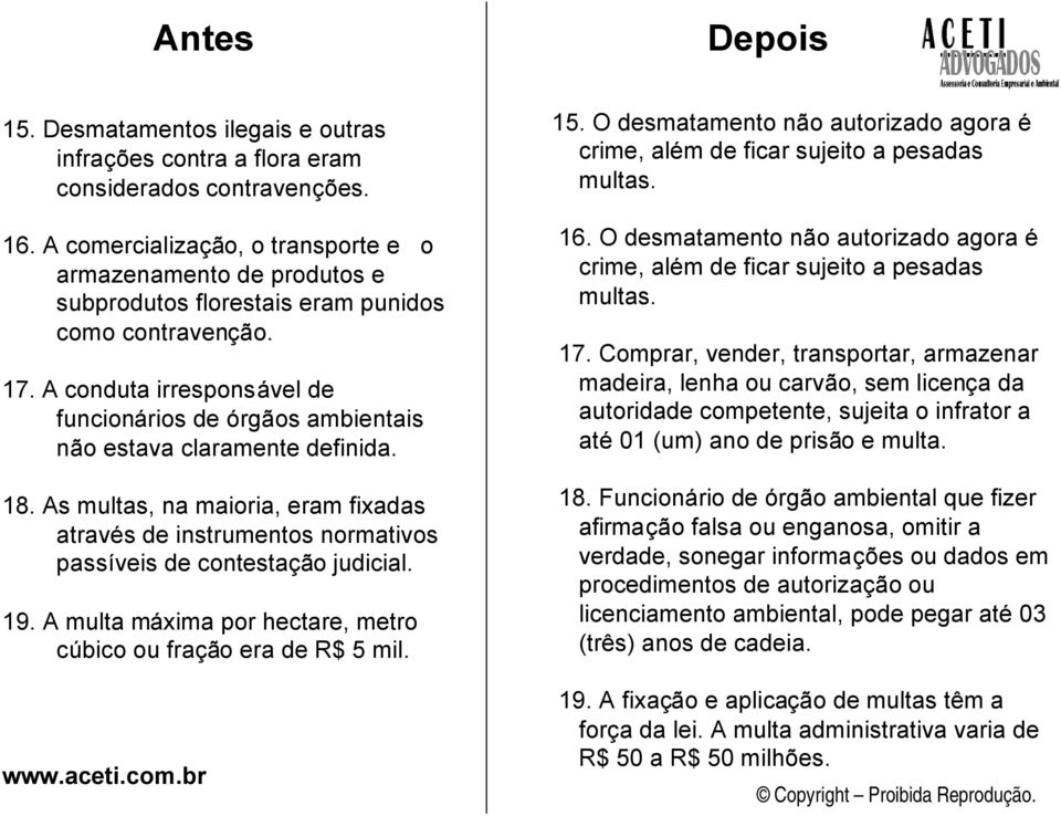 A conduta irresponsável de funcionários de órgãos ambientais não estava claramente definida. 18.