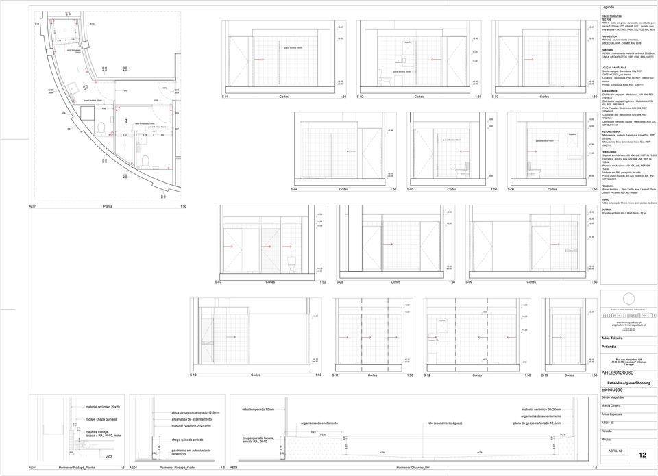 40 PAREDES * - revestimento material cerâmico 20x20cm, CINCA, ARQUITECTOS, REF: 0350, BRILHANTE +1.00 S10 S09 S08 S07 S12 S11 painel fenólico 10mm S05 S06 0.