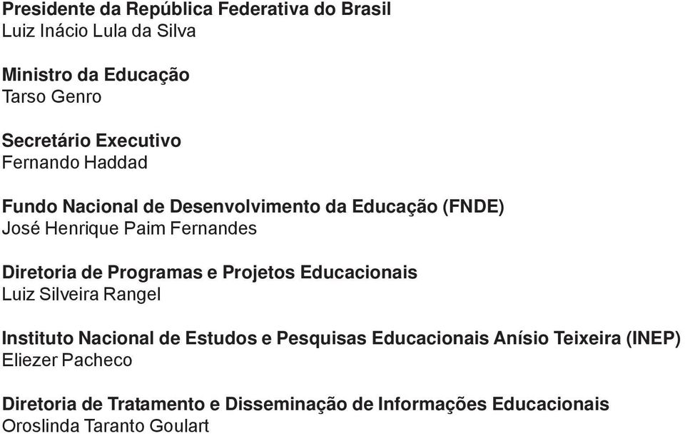 de Programas e Projetos Educacionais Luiz Silveira Rangel Instituto Nacional de Estudos e Pesquisas Educacionais Anísio