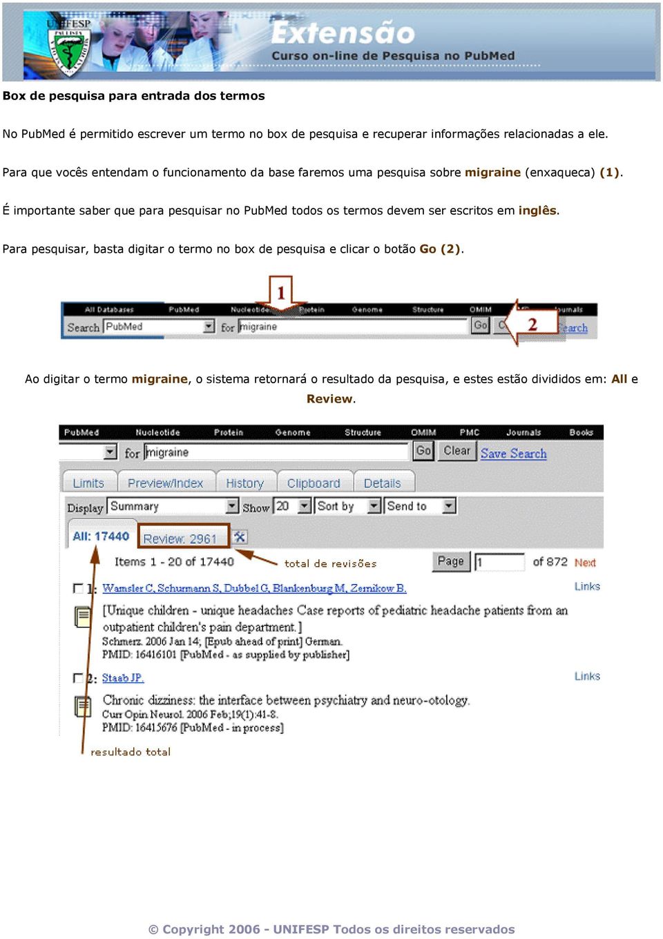 É importante saber que para pesquisar no PubMed todos os termos devem ser escritos em inglês.