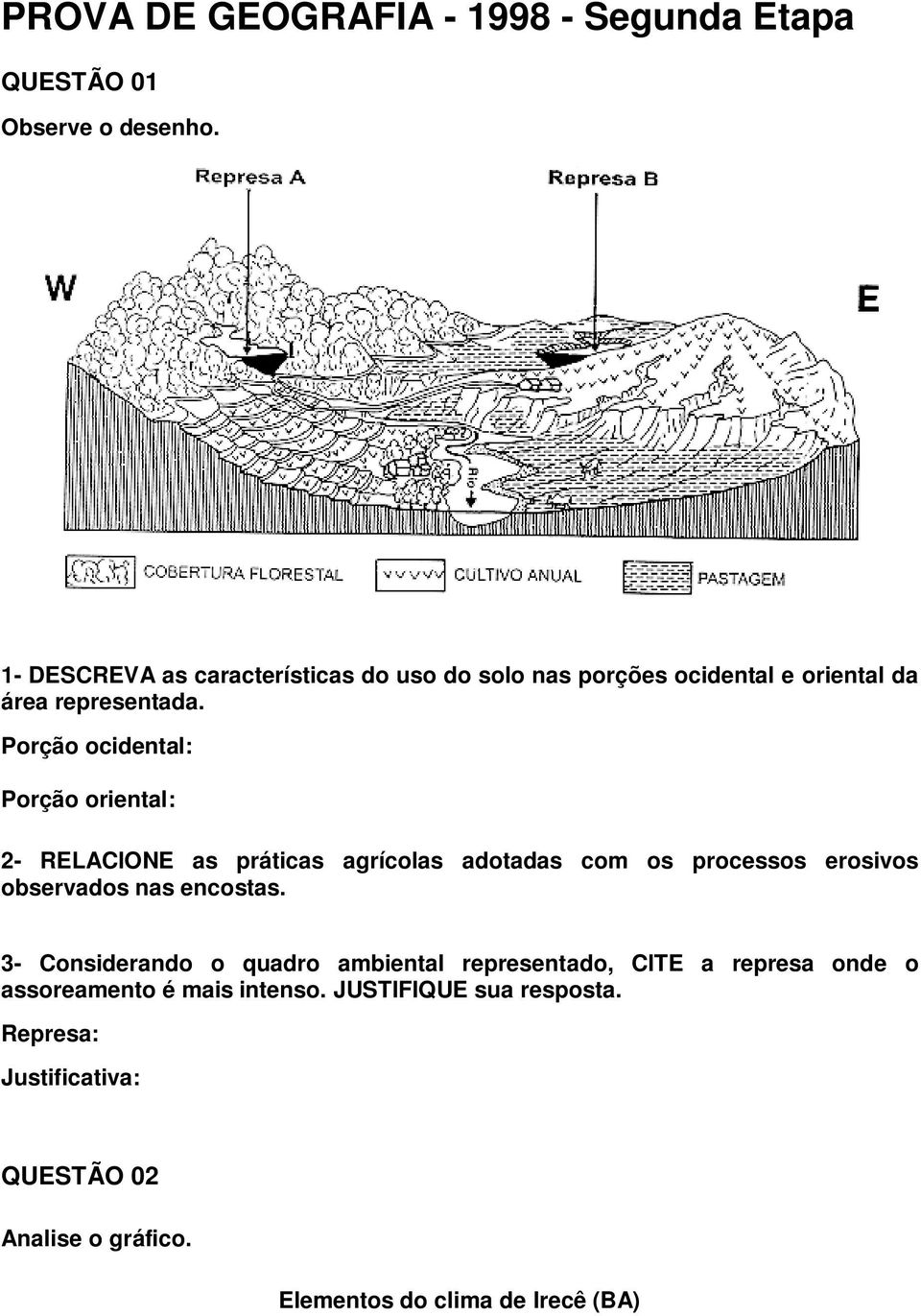 Porção ocidental: Porção oriental: 2- RELACIONE as práticas agrícolas adotadas com os processos erosivos observados nas encostas.