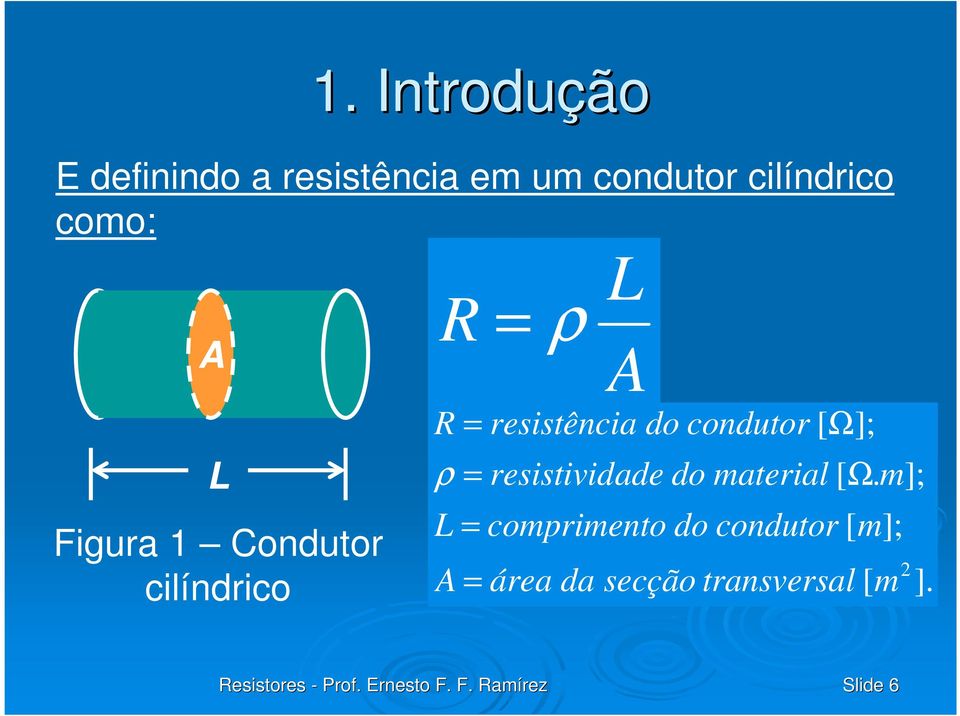 A resistência do condutor [ Ω]; ρ resistividade do material [ Ω.