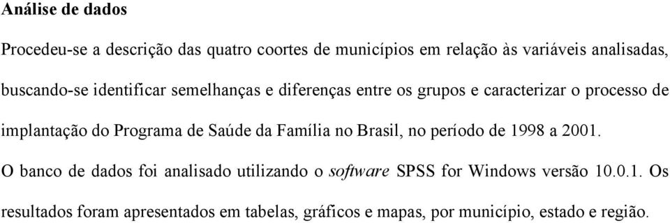 Programa de Saúde da Família no Brasil, no período de 1998 a 2001.