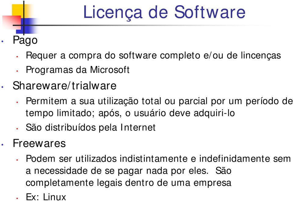 usuário deve adquiri-lo São distribuídos pela Internet Freewares Podem ser utilizados indistintamente e