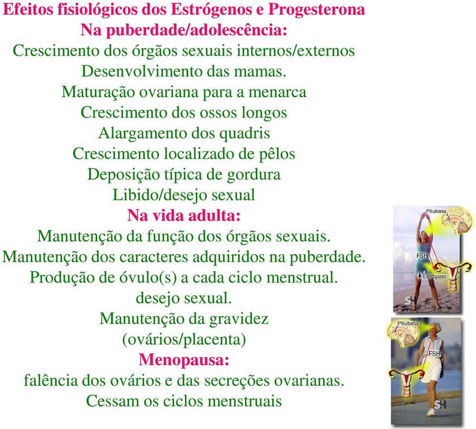 Libido/desejo sexual Na vida adulta: Manutenção da função dos órgãos sexuais. Manutenção dos caracteres adquiridos na puberdade.