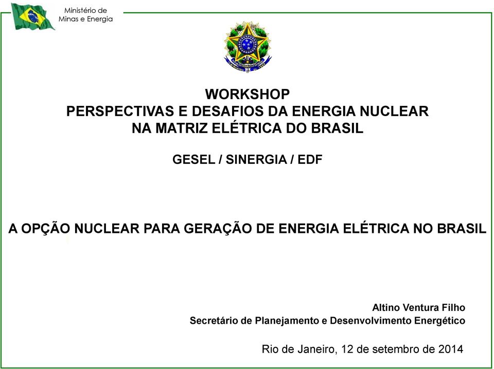 GERAÇÃO DE ENERGIA ELÉTRICA NO BRASIL Altino Ventura Filho Secretário