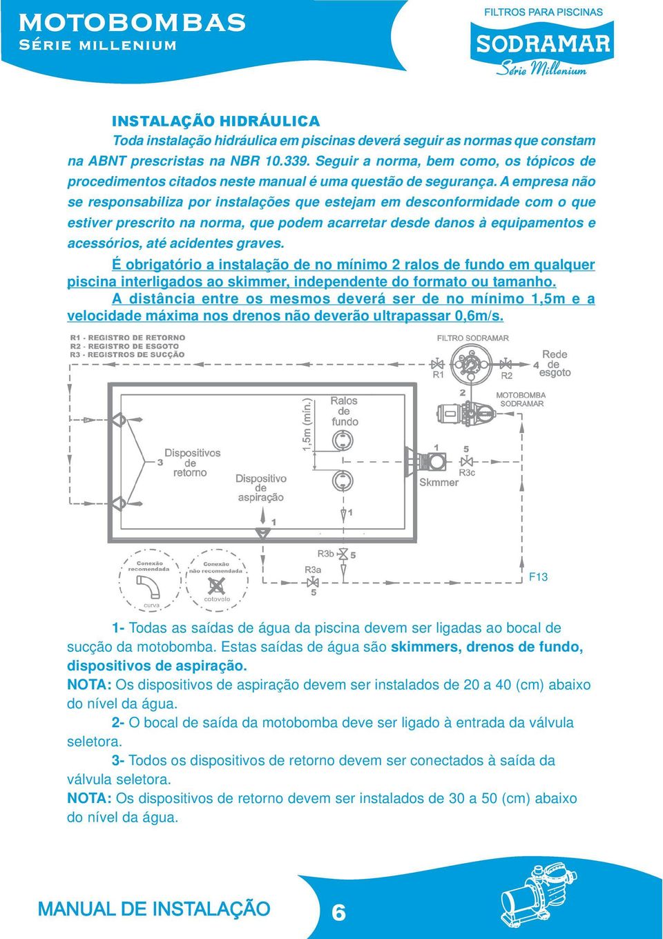 A empresa não se responsabiliza por instalações que estejam em desconformidade com o que estiver prescrito na norma, que podem acarretar desde danos à equipamentos e acessórios, até acidentes graves.