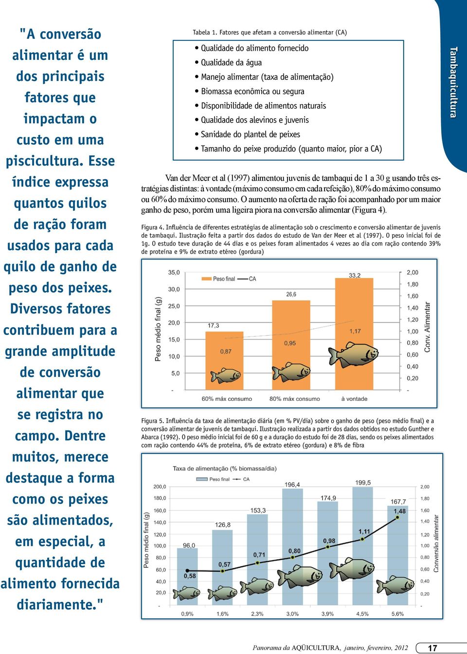 Dentre muitos, merece destaque a forma como os peixes são alimentados, em especial, a quantidade de alimento fornecida diariamente." Tabela 1.