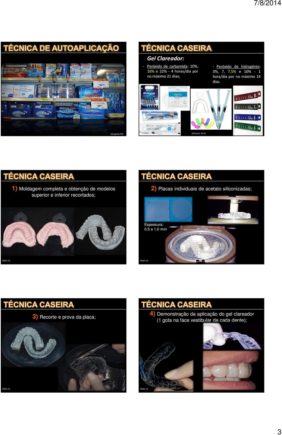 (Demarco, 2013) 1) Moldagem completa e obtenção de modelos 2) Placas individuais de acetato siliconizadas;