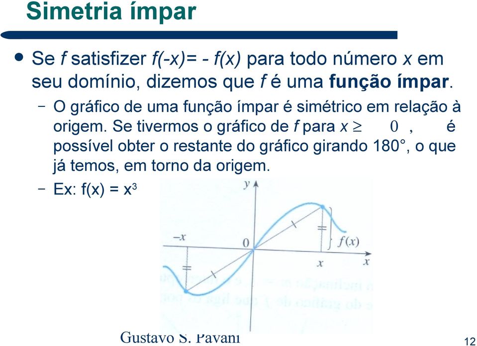 O gráfico de uma função ímpar é simétrico em relação à origem.