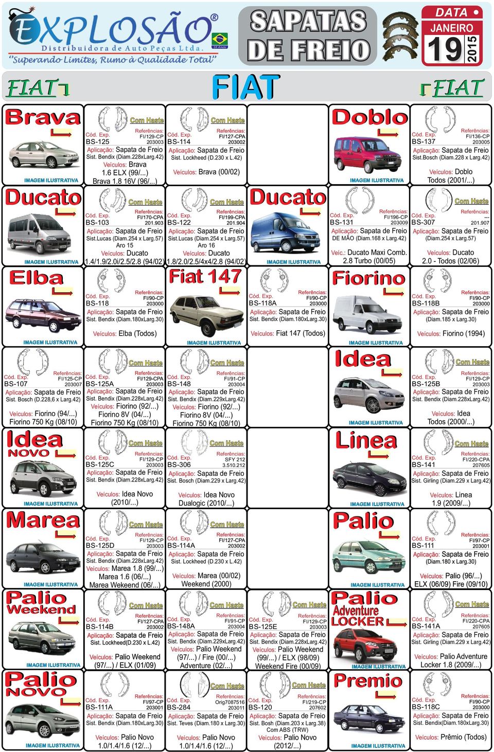 168 x Larg.42) (Diam.254 x Larg.57) Veíc.: Ducato Maxi Comb. Veículos: Ducato 2.0 - Todos (02/06) Aro 15 Veículos: Ducato Aro 16 Veículos: Ducato 1.4/1.9/2.0i/2.5/2.8 (94/02) 1.8/2.0/2.5/4x4/2.