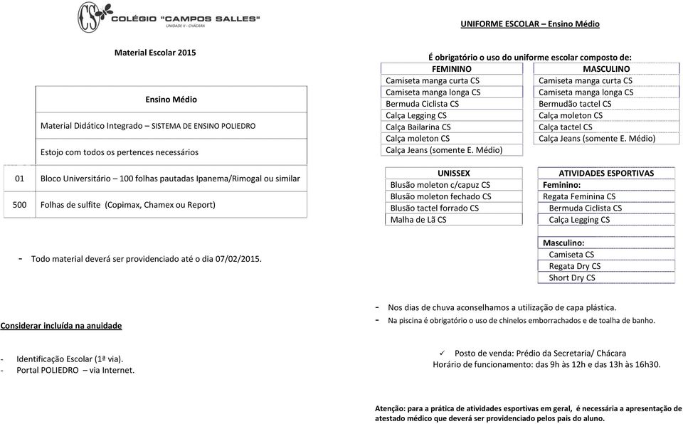 Médio) Bloco Universitário 100 folhas pautadas Ipanema/Rimogal ou similar 500