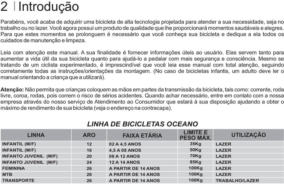 Para que estes momentos se prolonguem é necessário que você conheça sua bicicleta e dedique a ela todos os cuidados de manutenção e limpeza. Leia com atenção este manual.