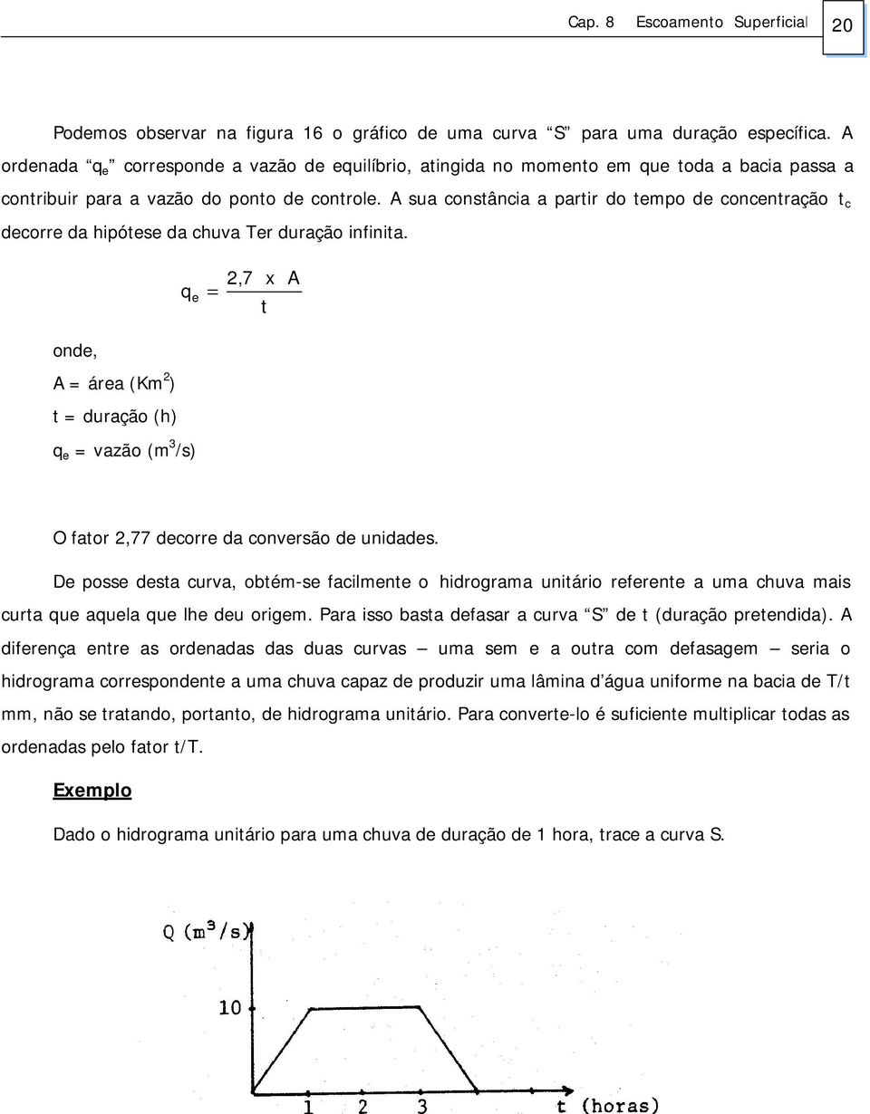 A sua constância a partir do tempo de concentração t c decorre da hipótese da chuva Ter duração infinita.