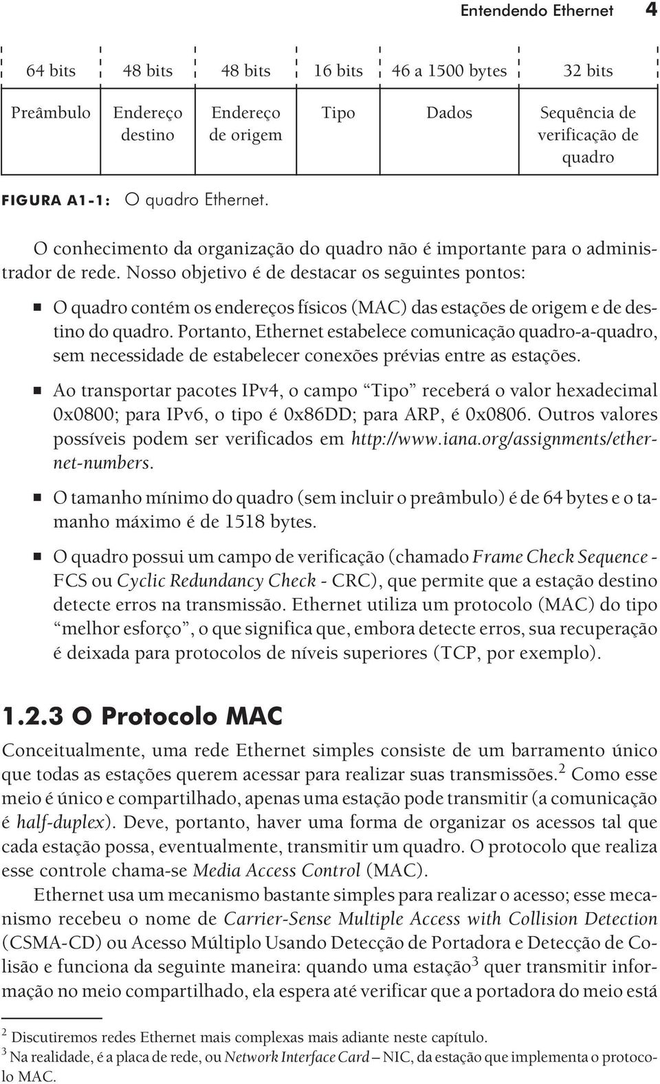 Nosso objetivo é de destacar os seguintes pontos: O quadro contém os endereços físicos (MAC) das estações de origem e de destino do quadro.