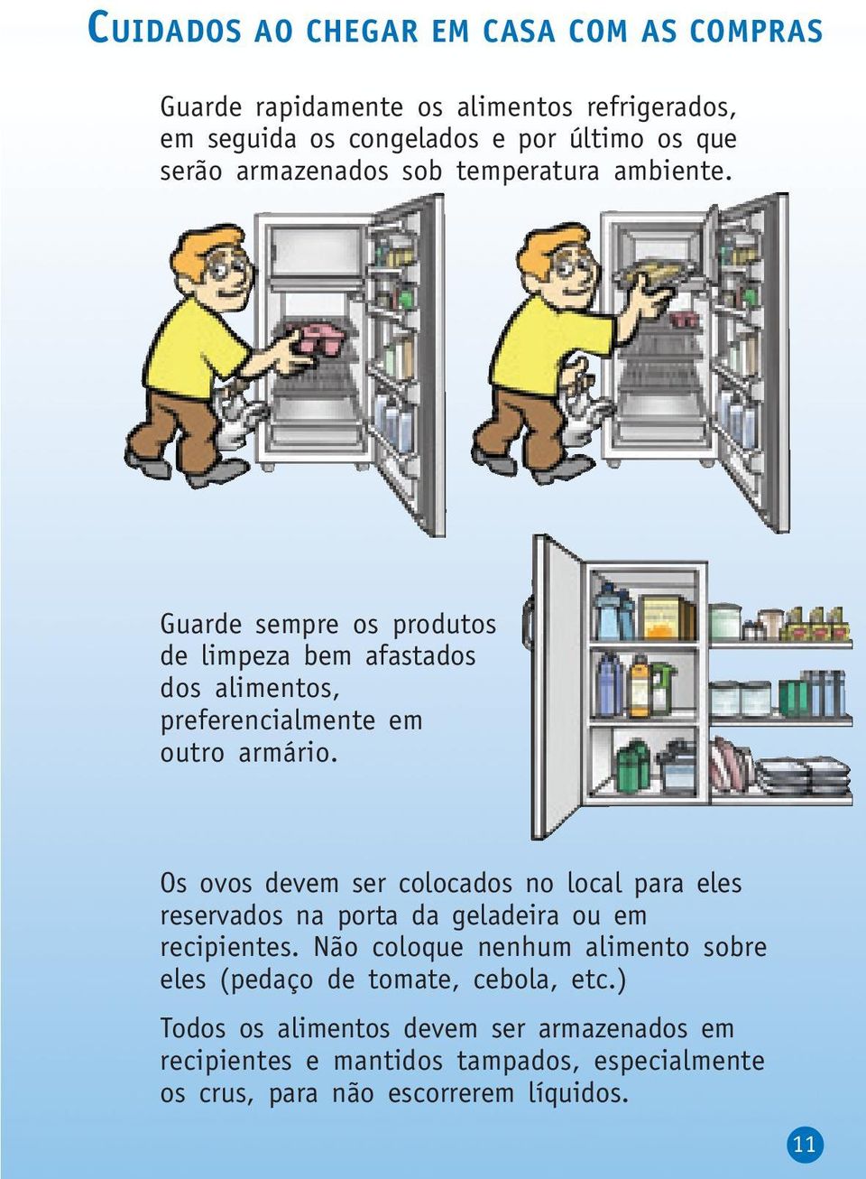 Os ovos devem ser colocados no local para eles reservados na porta da geladeira ou em recipientes.