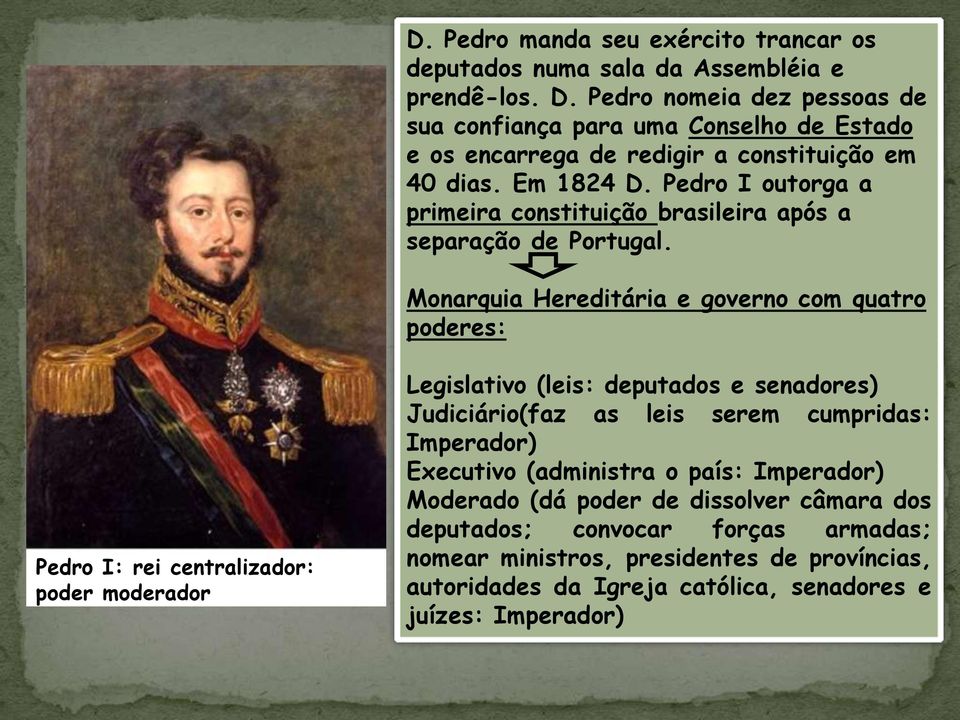 Pedro I outorga a primeira constituição brasileira após a separação de Portugal.