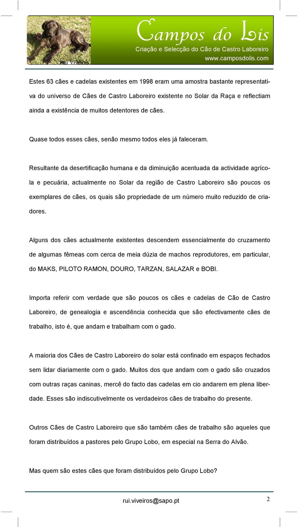 Resultante da desertificação humana e da diminuição acentuada da actividade agrícola e pecuária, actualmente no Solar da região de Castro Laboreiro são poucos os exemplares de cães, os quais são