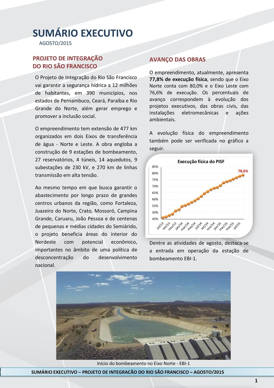 O empreendimento tem extensão de 477 km organizados em dois Eixos de transferência de água - Norte e Leste.