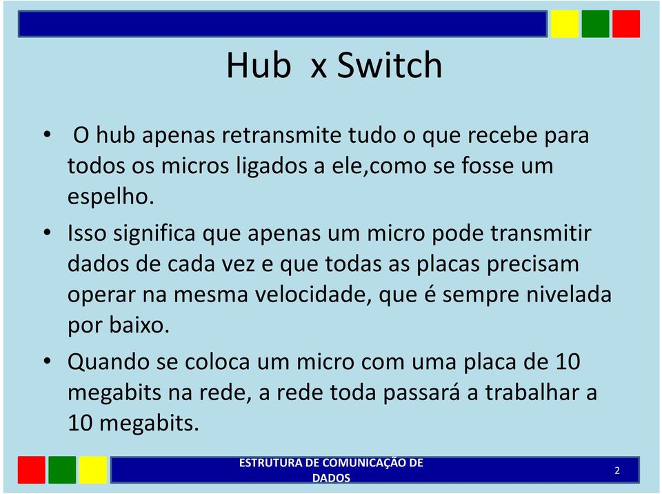 Isso significa que apenas um micro pode transmitir dados de cada vez e que todas as placas