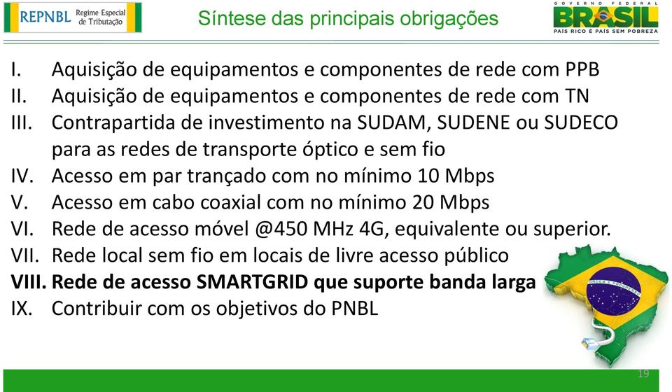 Contrapartida de investimento na SUDAM, SUDENE ou SUDECO para as redes de transporte óptico e sem fio IV.