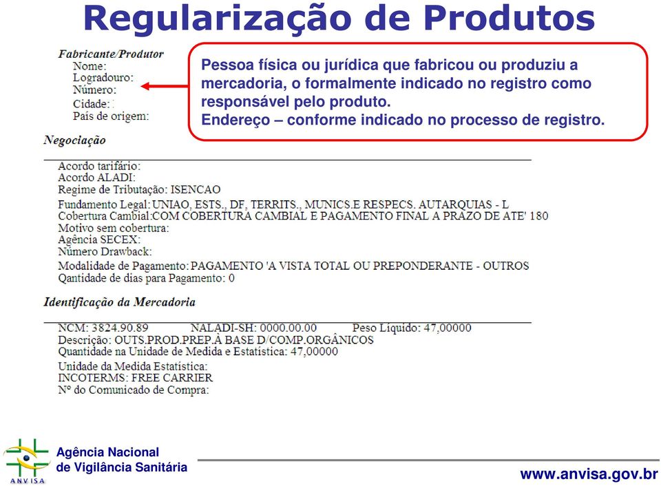 formalmente indicado no registro como responsável