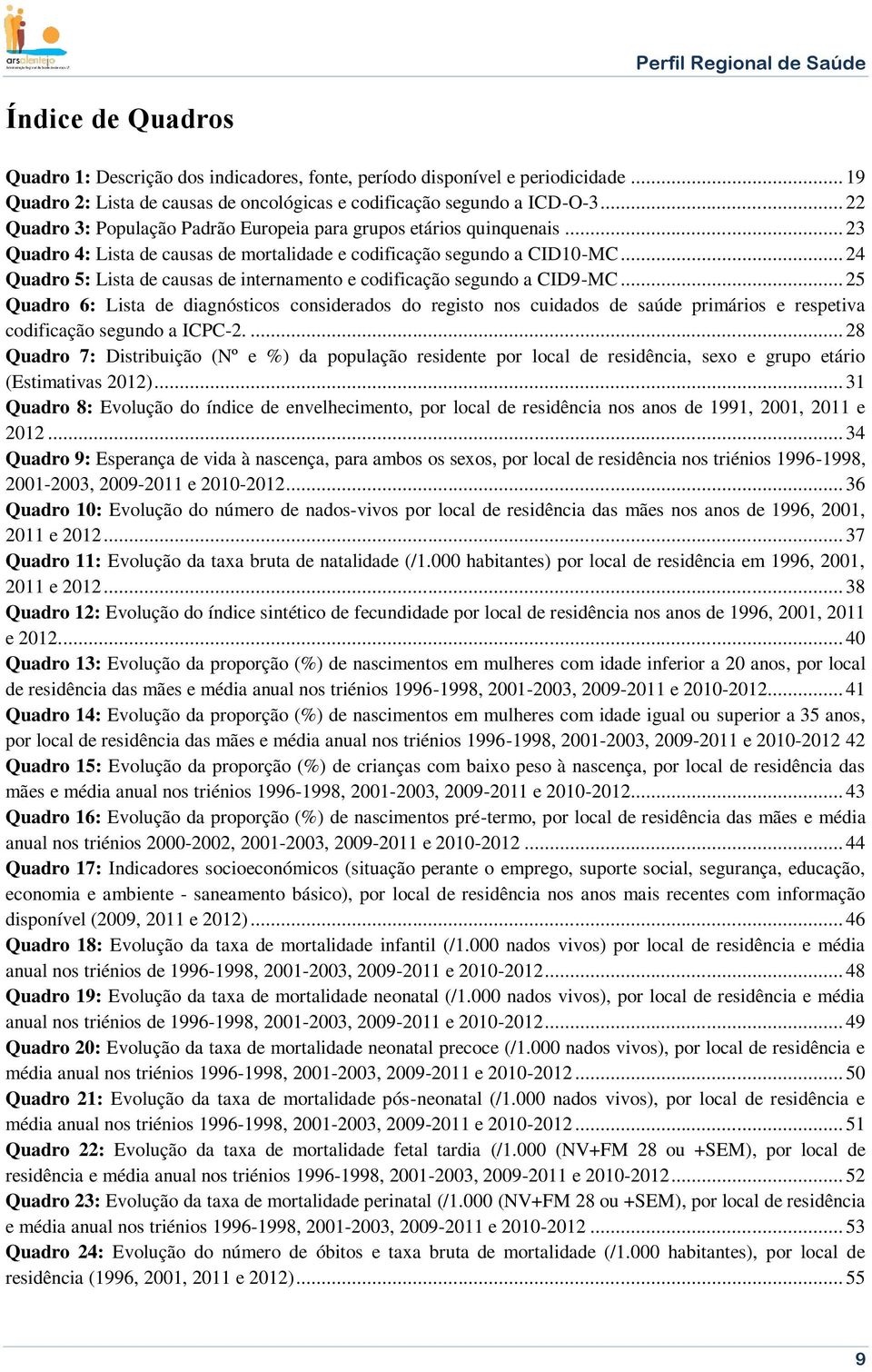 .. 24 Quadro 5: Lista de causas de internamento e codificação segundo a CID9-MC.