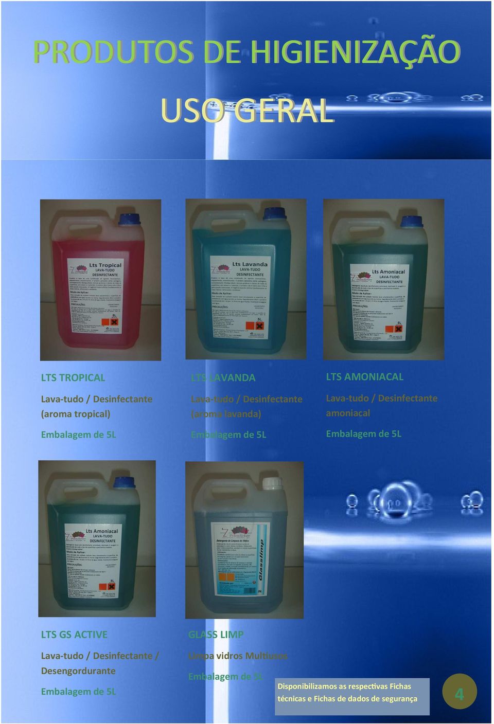 Desinfectante amoniacal LTS GS ACTIVE GLASS LIMP Lava-tudo / Desinfectante / Limpa vidros